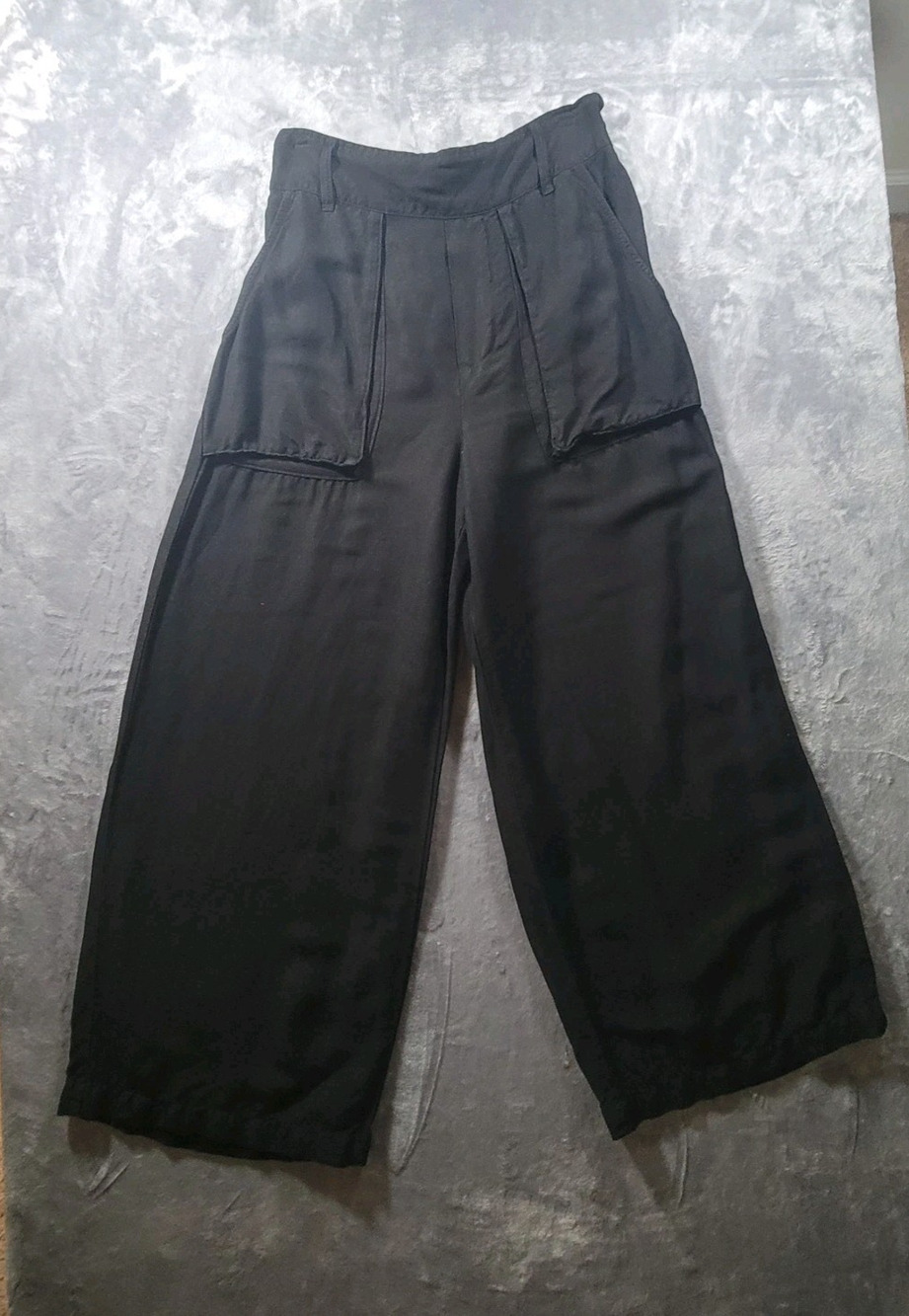 YFB M Wide Leg Cropped Linen Blend Wide Leg Culotte Pants Patch Pockets Black